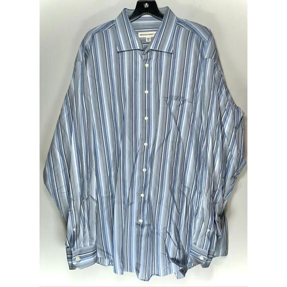 Pronto Uomo blue and grey striped button-down dress shirt size 2XLT